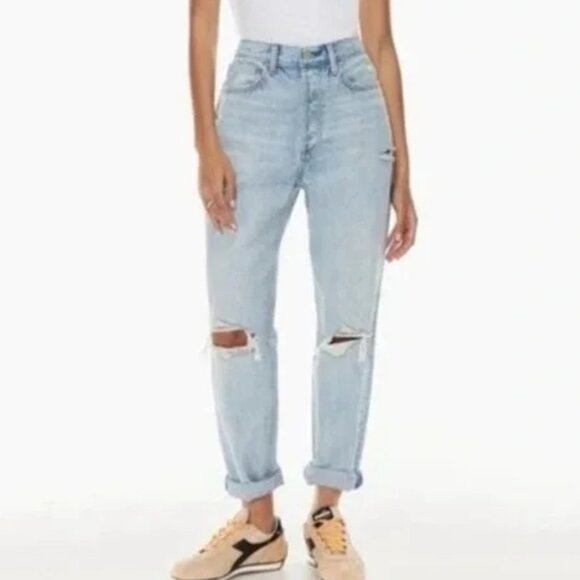 ARITZIA DENIM FORUM THE BF HIGH RISE LOOSE JEANS RIPPED RIGID ORGANIC 26 x 28L - Picture 1 of 7